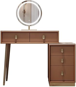 Vanity Mirror with Lights and Table Set Dresser Storage Cabinet Retractable Left/Right Mounted Storage Cabinet with Drawers and Dimmable Lighted Mirror for Teen Vanity with Mirror and Stool A,80CM