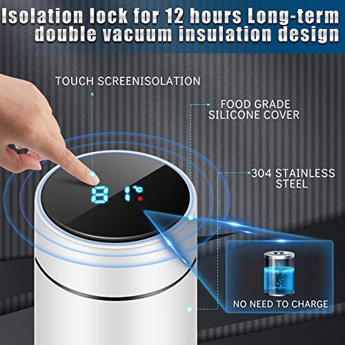 2 Pcs Smart Water Bottles With Digital Temperature Display Coffee Tea Infuser Bottle Led Thermal Cup Double Walled Vacuum Insulated Stainless Steel Flask Leak Proof Travel Mug Keep Warm (White) #TOP2