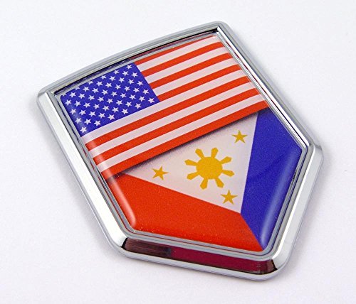 USA Philippine Philippinian American Flag Car Shield Shape Chrome Emblem Decal Sticker