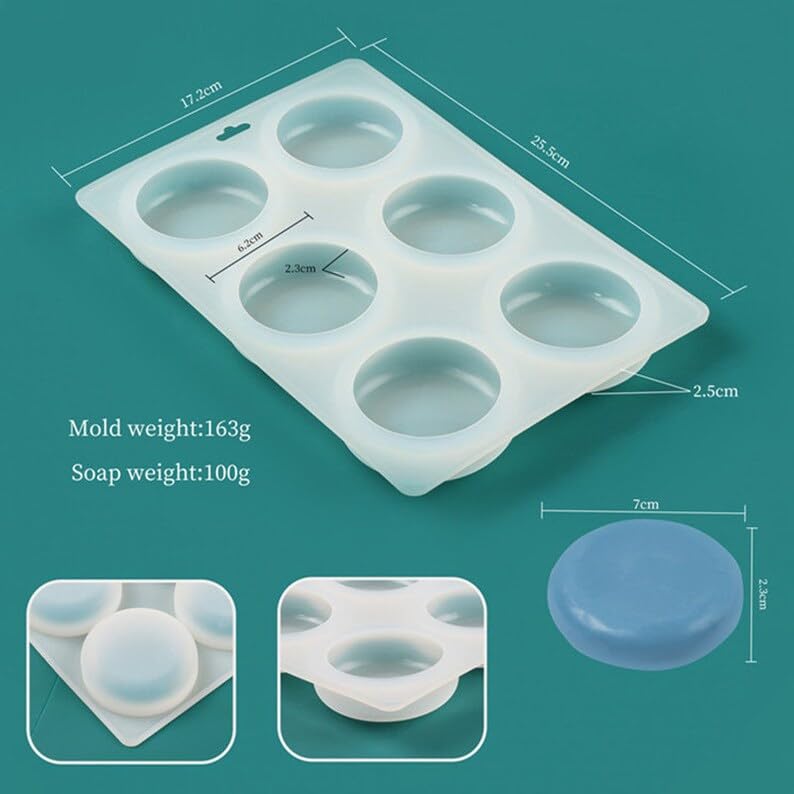 Image of MoldBerry Silicone Soap Mold | 6 Cavity Round Soap Mould | Versatile Soap Mold for Crafting | Circular Soap Tray for Soap Making, Homemade Soap, Bath Bomb, Soap Bars (Multicolor - PK1)