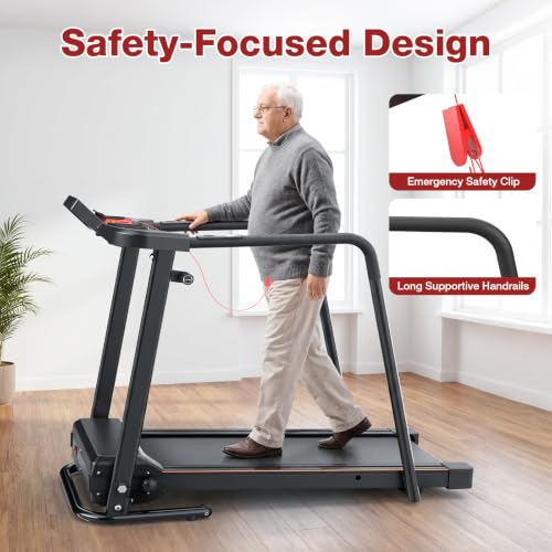 Image of Treadmill for Seniors with Handlebar, Walking Treadmill with APP Control | Treadmill for Home with Long Handrails, 41x14 in Belt, 0.5-6.0 MPH, 12 Preset Programs, Safety Clip, Cushioned Rebound Belt