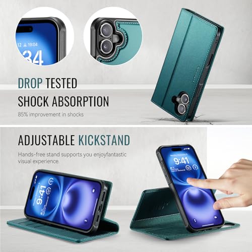 PlusnapX Wallet Case for iPhone 16 Plus Compatible with Magsafe, 2-in-1 PU Leather Flip RFID Blocking Card Holder Stand Shockproof Magnetic Detachable Cover for iPhone 16 Plus Case 6.7", Bluegreen by PlusnapX - Image 4