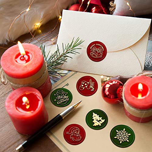 CRASPIRE Christmas Wax Seal Stamp Set 6pcs Removable Brass Stamp Heads with 2pcs Wood Handle for Wedding Invitations Envelope(Santa Claus Snowman Snowflakes Socks Merry Christmas Bells Xmas Tree Elk) - Image 3