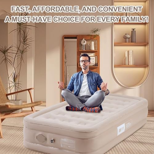 Image of Air Mattress with Built in Pump - Twin Size Double-High Inflatable Mattress with Flocked Top - Easy Inflate, Waterproof, Portable Blow Up Bed for Camping & Travel