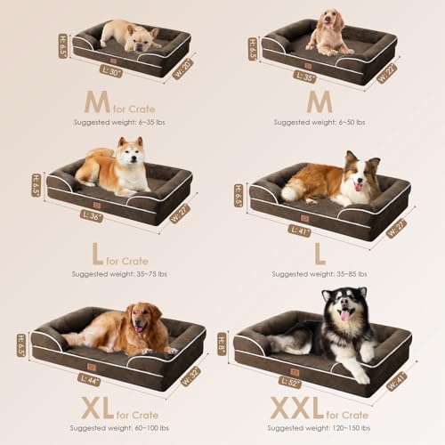 Image of EHEYCIGA Orthopedic Dog Bed for Medium Dogs, Waterproof Memory Foam Medium Dog Beds with Sides, Non-Slip Bottom and Egg-Crate Foam Pet Couch Bed with Washable Removable Cover, Brown