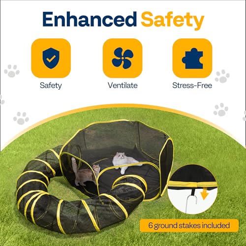 VIVOHOME Outdoor Cat Enclosures 2-in-1, Portable Catio w/Cat Tent, Circle Playpen Tunnel, for Kitty and Small Animals,w/Storage Bag Removable Bottom by VIVOHOME - Image 2