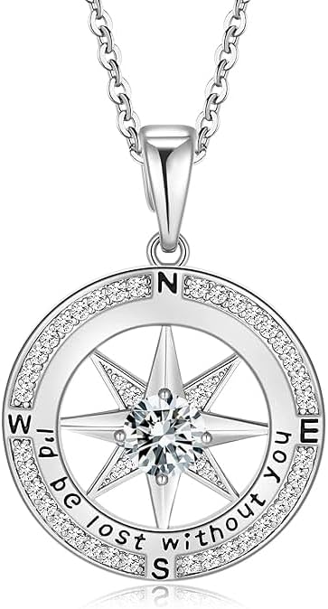 Compass Necklace for Women, Compass Jewelry for Her Idea for Graduation Gift Birthday Gift Anniversary Wedding Gifts I'd be Lost without You(18K Gold/Rhodium Filled With S925)