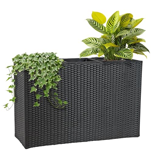 Sunnydaze 3-Section Tall Wicker Planter Box, Black