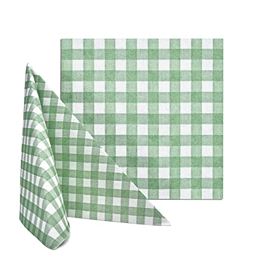 Serviettes Monouso Roma en tissu non tissé (TNT) Spunlaes, trame à carreaux 40 x 40 cm 200 pièces Vert