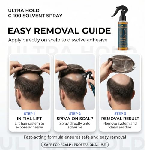 Image of Ultra Hold C100 Hair Patch Remover Solvent Spray 118ml | Citrus-Based Patch Glue Remover | Fast-Acting Wig Adhesive & Hair Patch Tape Remover Spray | Wig Residue Cleaner for Men & Women