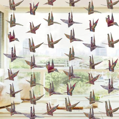 Image of Boho Crane Paper Hanging Garlands(3stringsX 5.2ft), Bohemia Flower Origami Birds Streamers for Bridal Shower, Baby Shower Birthday Party Supplies,Garden Ceiling Hanging Garland