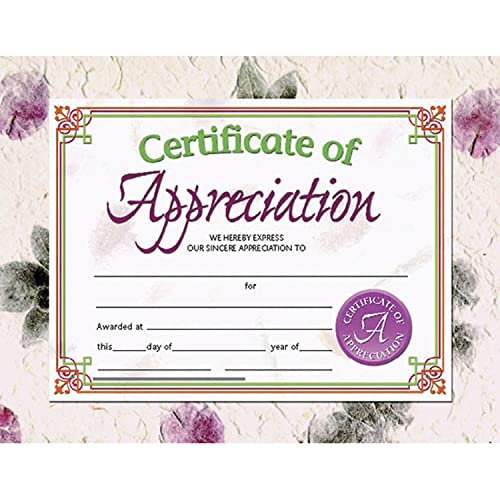 Hayes Certificates of Appreciation, Service Recognition for Students, Employees & Teams, Customizable Awards, Full-Color Matte Finish, 8.5