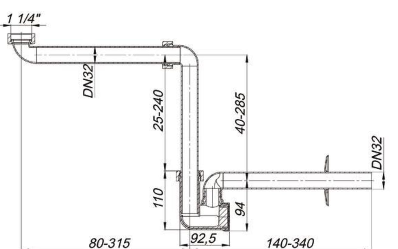 Dallmer Raumspar-Waschti.-Möbel-Siphon 1 1/4"xDN 32 | 051103