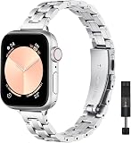 STIROLL Thin Replacement Band Compatible for Apple Watch 38mm 40mm 41mm 42mm(Series 11 10), Stainless Steel Metal Wristband Women Men for iWatch Ultra SE Series 9 8 7 6 5 4 3 2 1, Silver