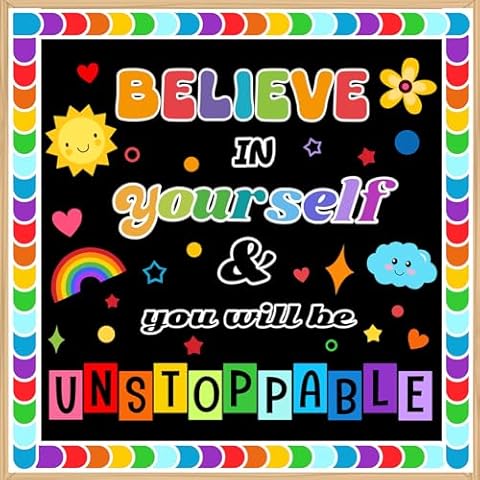 LioNergy Believe in Yourself Classroom Bulletin Board Decoration Set Motivational Cutouts Bulletin Board Wall Door Decor for Kindergarten Preschool Elementary Middle School Cover