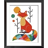 Stamped Cross Stitch Kits Full Range of Crossstitching Kits Preprinted Easy Patterns Embroidery kit for Beginner,Printed Cross-Stitch for Home Decor 11CT 3 Strands-Seven Color Fox，11x15(inch)