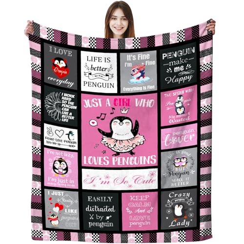 Pinguïn Deken Geschenken voor Meisjes Vrouwen Zachte Warme Flanel Pinguïn Liefhebbers Gooi Deken Pinguïn Verjaardagscadeaus voor Volwassenen Kinderen 60"x50"