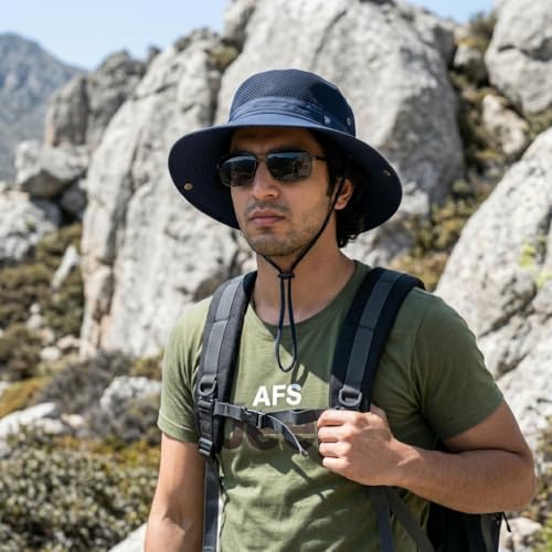 Image of GUSTAVE Sun Hats for Men Wide Brim Summer Sun Protection Cap for Men UV Protection Round Sun Cap for Hiking, Fishing, Gardning, Travel