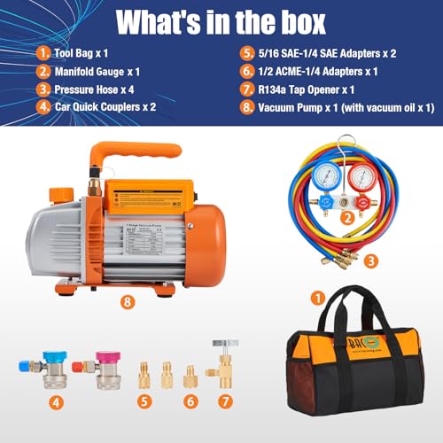 BACOENG Vakuumpumpe klimaanlage Set für HVAC/Auto AC Kältemittelaufladung, Klimaanlage Auto Befüllen Set Ideal für R134A R410A R407C