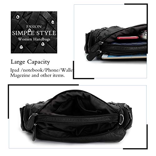 Angel Barcelo Roomy Fashion Hobo Womens Handbags Ladies Purse Satchel Shoulder Bags Tote Washed Leather Bag Black #TOP4