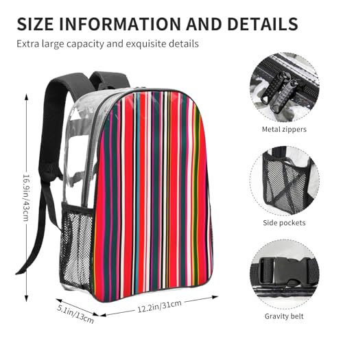 Colorful Stripes Print Transparent Backpack PVC Bag Spacious Compartments Men Women Trip And Daily Use4
