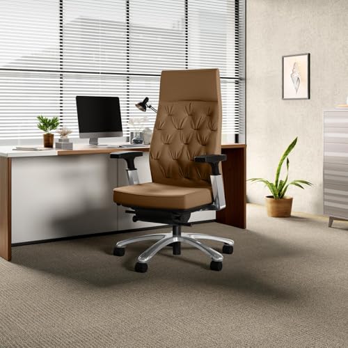 Image of Interio by Godrej Posture Perfect High Back Leather Executive Ergonomic Revolving Chair - Tan Color, 1 Year Warranty, Adjustable Armrest and Height