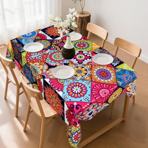 Nappe Extérieure Imperméable pour Jardin - Nappes pour Table de Jardin en Polyester avec Design Boho, Idéales pour Salle à Manger, Cuisine, Pique-Nique,...