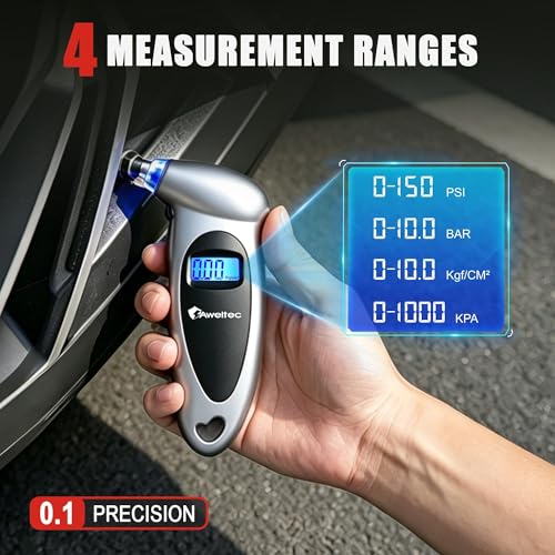 Image of Digital Tire Pressure Gauge,Accurate Cars Air Gauge 150 PSI,2 Pack | 0-150PSI Calibrated,Accurate in 0.1 Increments,4 Measurement Units,Backlight LCD&Nozzle Light,for Everyday Vehicles