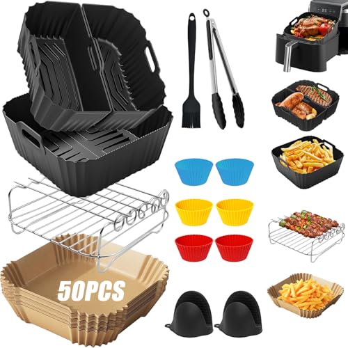 19-23CM Accesorios Freidora de Aire para COSORI 4,7L/5,5L/6L/6,2L/6,4L, Cecotec 5,5L/6L/7,6L, Cuadrado Molde Silicona Freidora de Aire, Rejilla Multiusos