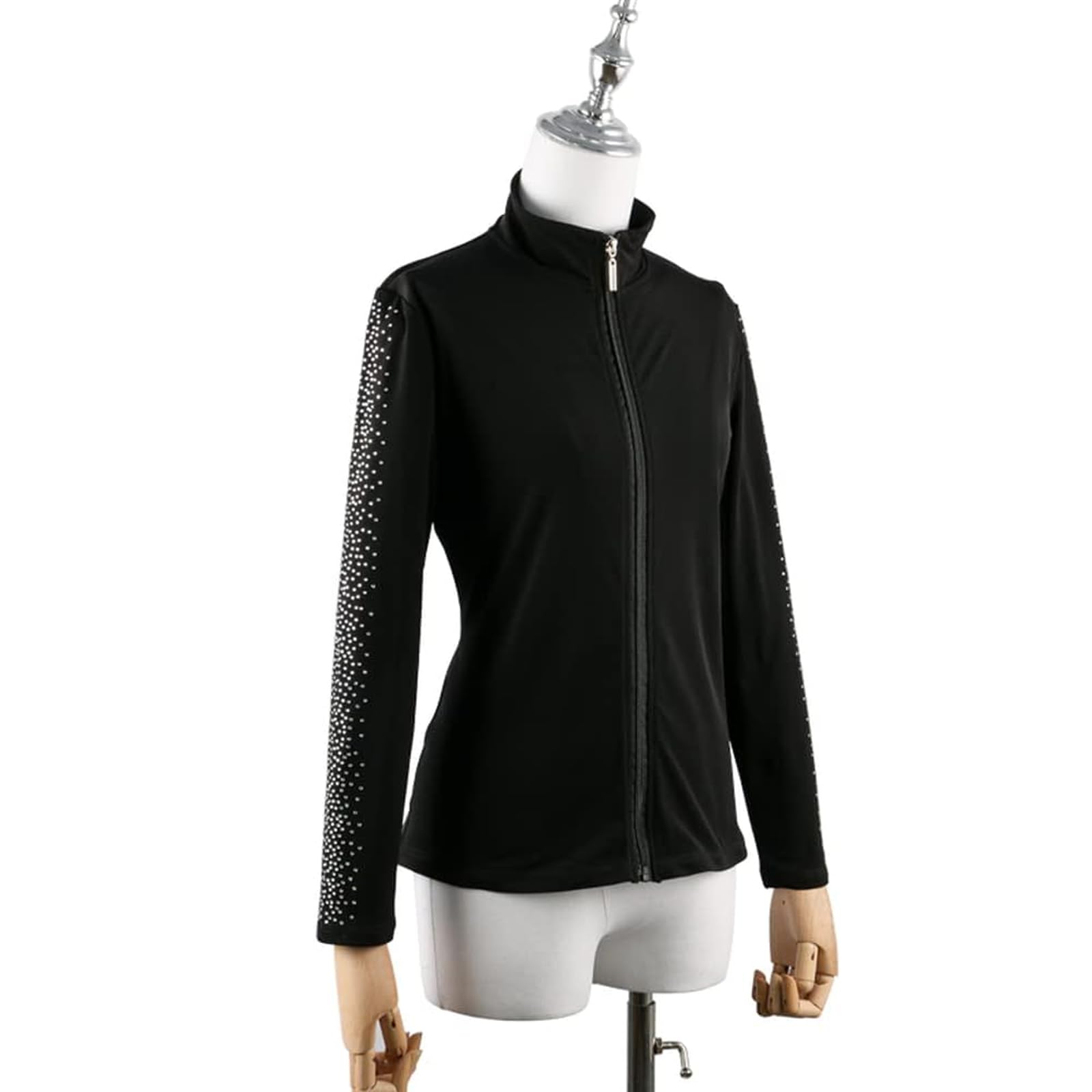 LIUHUO Eiskunstlauf Trainingsanzug Jacke Mädchen Strass Vertikale Streifen Schwarz