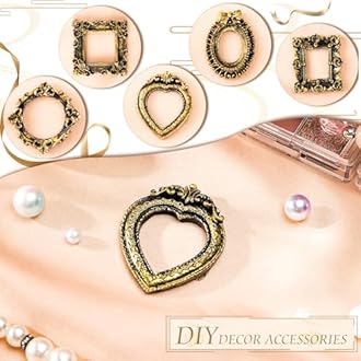 Vicenpal 40 Pcs Vintage Mini Picture Frames Baroque Antique Small Resin Jewelry Display Table Frame for Christmas DIY Photo Holiday Party Decoration (Black Gold)