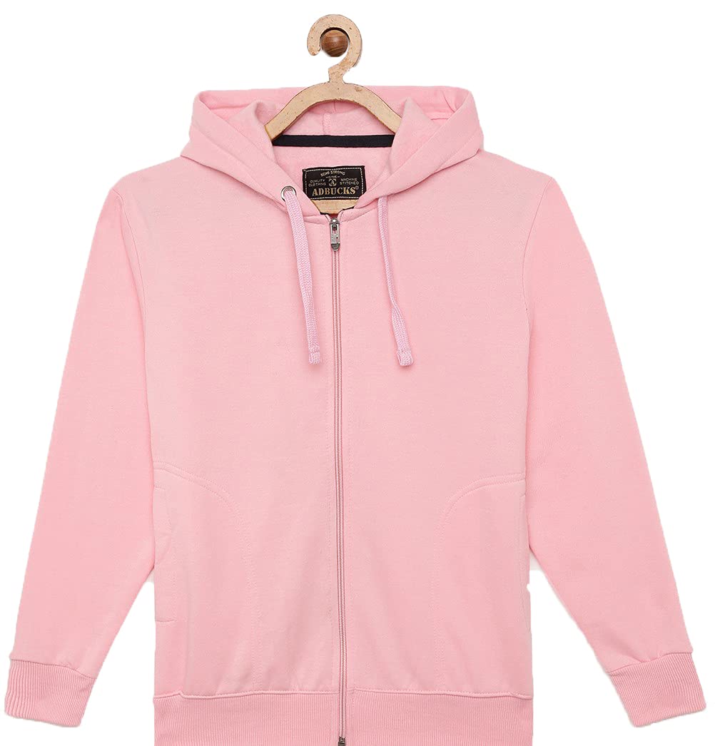 ADBUCKS Girl's Rich Cotton Full Sleeves Zipper Regular Fit Jacket With Hoodies (Plus Size Also Available) (12-13 Years, Pink)