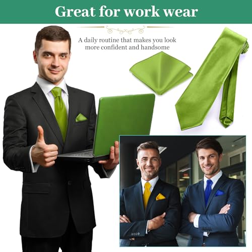 Image of Zhanmai 48 Pcs Men Solid Color Ties and Pocket Square Set Satin Necktie Business Handkerchief for Wedding Party