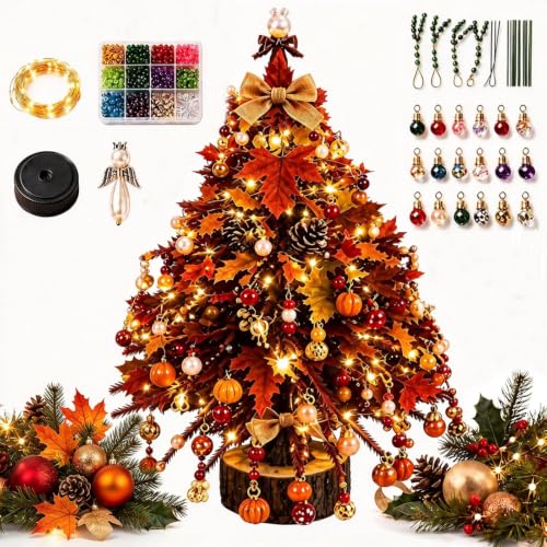 Beaded Christmas Tree Kit, DIY Christmas Tree Craft Kit with Lights, Handmade Beaded Christmas Tree Decoration, Tabletop Holiday Ornament Making Kit for Adults, Family Halloween & Christmas Crafts - image 1