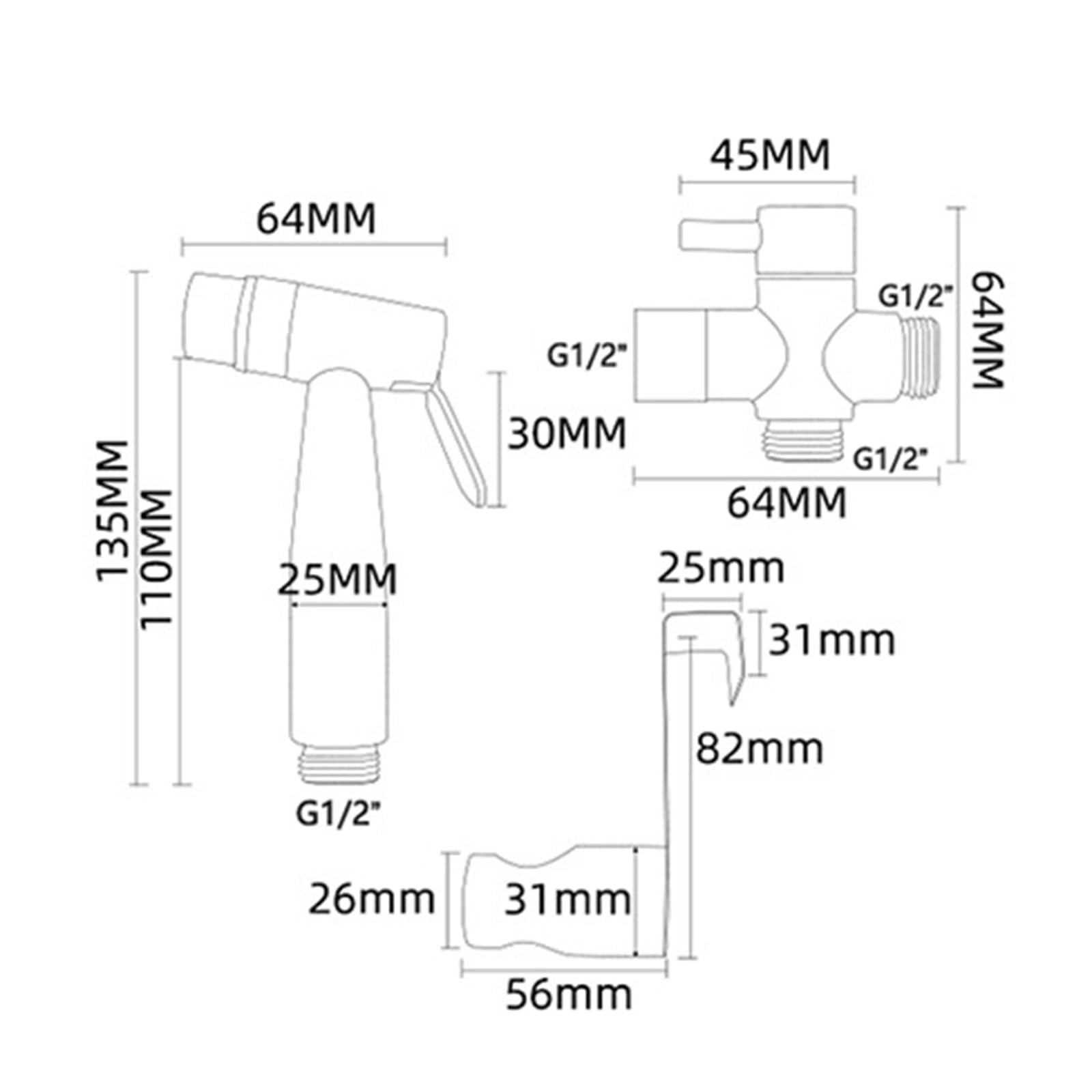 Ch Bidet ręczny zestaw prysznicowy do toalety - podwójny tryb bez stali, wysokie ciśnienie, łatwe wkładanie, higieniczne akcesorium łazienkowe