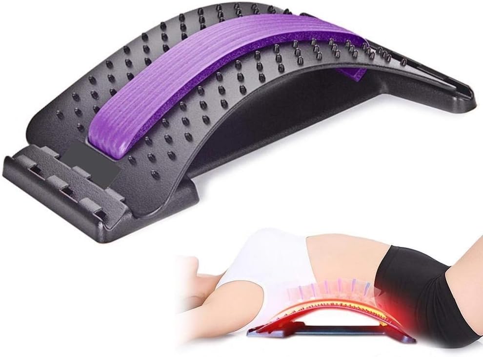 Lumbar Traction Device, Herniation Striking Traction Magical Lumbar Support Supports Treatment, Orthopedic Back Stretching Device, Acupuncture Massage Kyphosis Correction Pad, Back(Purple & Black)
