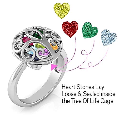 Lam Hub Fong Personalized Mothers Ring Sterling Silver Family Tree Rings for Mom Caged Locket Simulated Birthstone Family Rings for Mom3