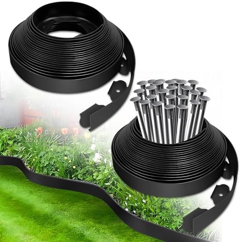 Jibrelxion 100 FT 1.6 Inch Tall Garden Edging Kit, Flexible Tool-Free Lawn Border, No Dig...