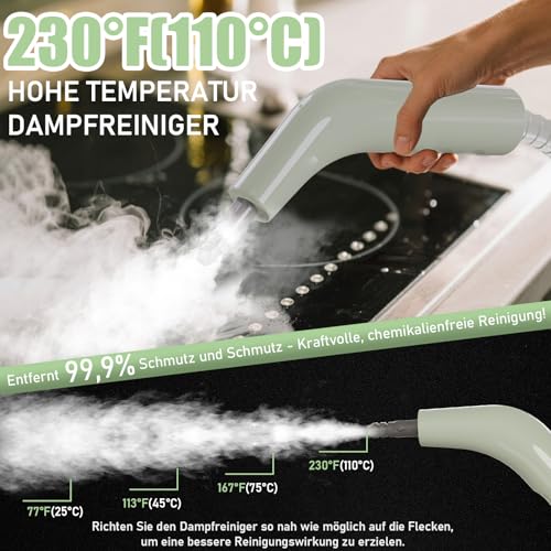 Dampfreiniger Handgerät, 2500W Leistungsstarker Steam Cleaner mit 6 Bürstenköpfen, Mehrzweck Dampfreiniger für die Tiefenreinigung von Polstermöbeln, Auto, Küche, Bad, Fliesen