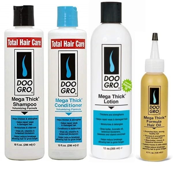 DOO GRO Mega Thick Hair Care Set  Champú, acondicionador, loción y aceite de crecimiento  Fortalece, espesa y promueve el crecimiento saludable del