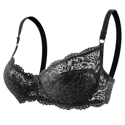 Générique Classic Women's Comfortable Lace Underwired Bra with Adjustable Thin Cups, Perfect for Everyday Use and Versatile Style Options, Black, 28B - Image 4