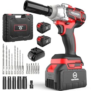 Cordless Impact Wrench,1000N.m(740 ft-lbs) High Torque Brushless 1/2 inch Impact Gun,2x 4.0Ah Battery,6000 RPM (3 in 1) Power Impact Driver for Car/Home/Lawn Mower