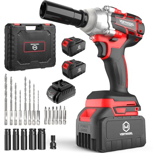 Cordless Impact Wrench,1000N.m(740 ft-lbs) High Torque Brushless 1/2 inch Impact Gun,2x 4.0Ah Battery,6000 RPM (3 in 1) Power Impact Driver for Car/Home/Lawn Mower