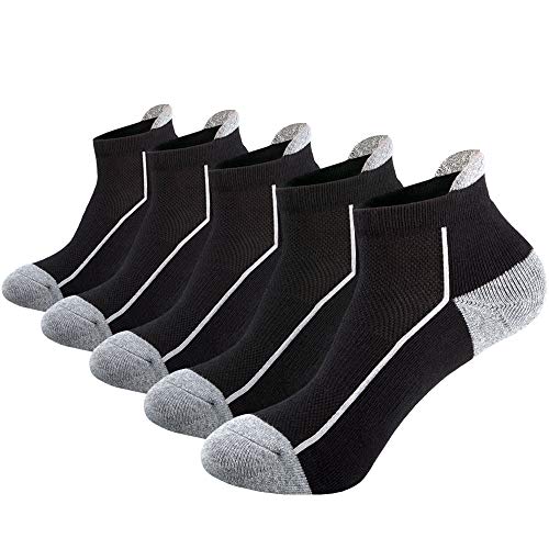 Mens Low Cut Ankle Athletic Socks Cotton Mesh Cushioned Running Ventilation Sports Tab Socks (5 pack)