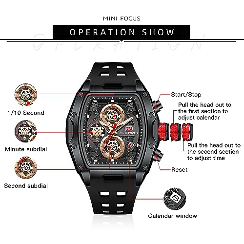 MF MINI FOCUS Men Watches Unique Casual Wrist Watches (Chronograph/Waterproof/Luminous/Calendar) Silicon Band Fashion Watches for Men
