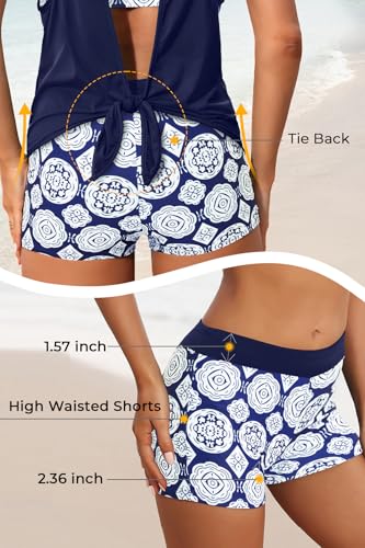 Image of Aqua Eve 3 Piece Tankini Swimsuit for Women Tank Bathing Suit with Shorts Open Back Athletic Swimwear