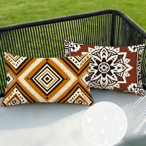 Housse de coussin 40x70 cm effet lin brun avec impression mandala de qualité - 5