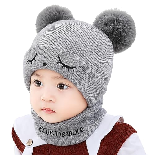 Image of F Y V Baby Kids Winter Beanie Cap with Warm Knitted Woollen Fur Lined Hat for Boys and Girls Age 1 to 6 Years Soft Stretchable Winter Cap Ear Cover