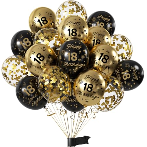 Happy 18th Birthday Balloons Black Gold 15 Pcs 18th Birthday Latex Confetti Balloons Black Gold Decoration 18 Year Old Boys Girls Anniversary Party Celebration Supplies