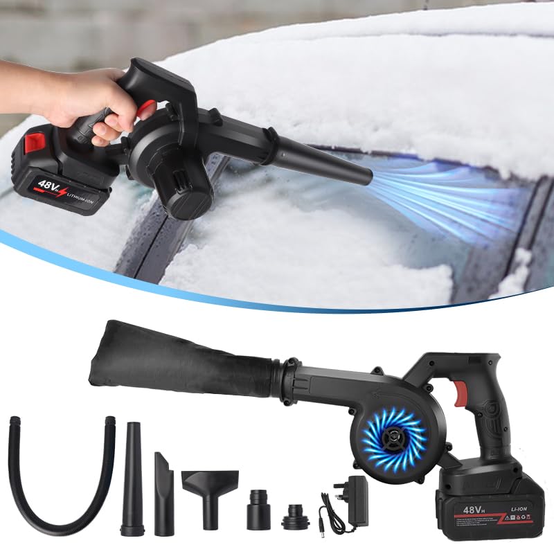 LPQKCcYLeaf Blower and Vacuum, 2-in-1 Air Blower Electric Cordless Garden Blowers with Battery and Charger Small Turbo Jet Air Duster for Lawn Care, Dust, Pet Hair, Car